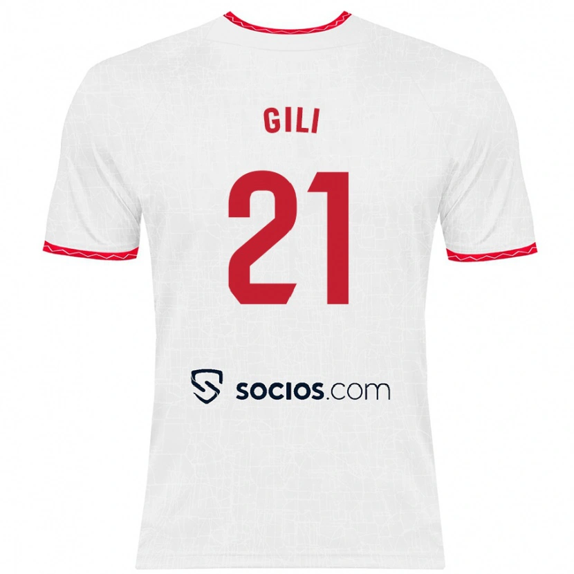 Danxen Mænd Gemma Gili #21 Hvid Rød Hjemmebane Spillertrøjer 2024/25 Trøje T-Shirt