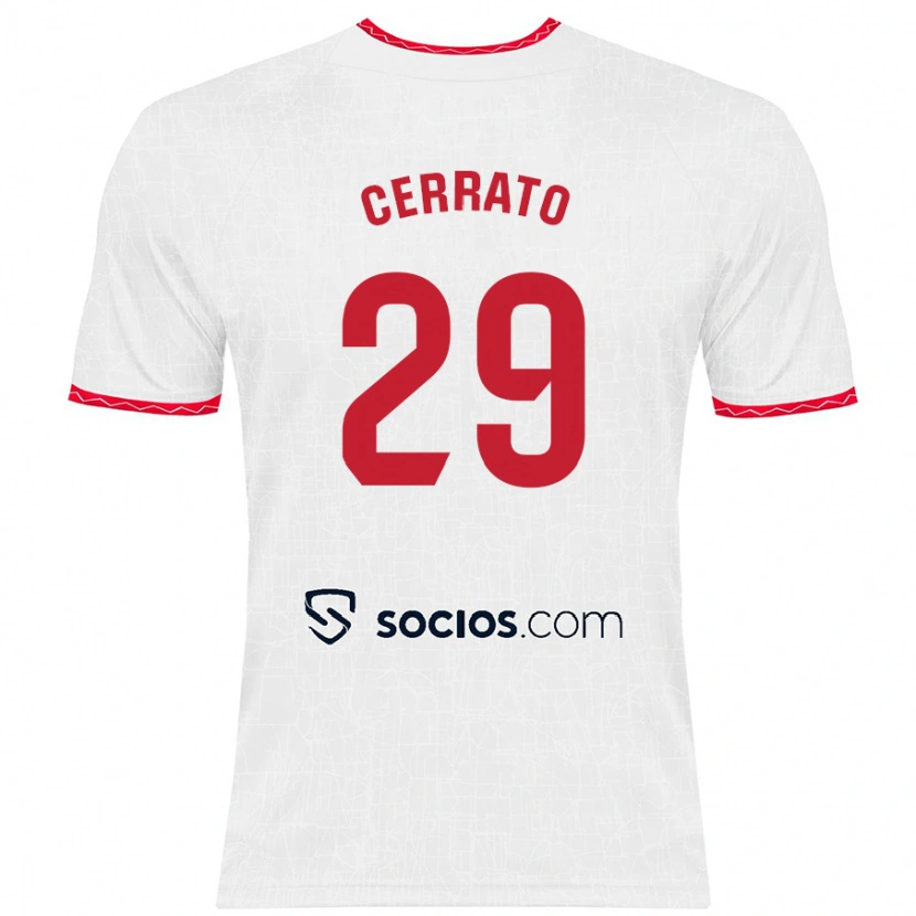 Danxen Mænd Alba Cerrato #29 Hvid Rød Hjemmebane Spillertrøjer 2024/25 Trøje T-Shirt