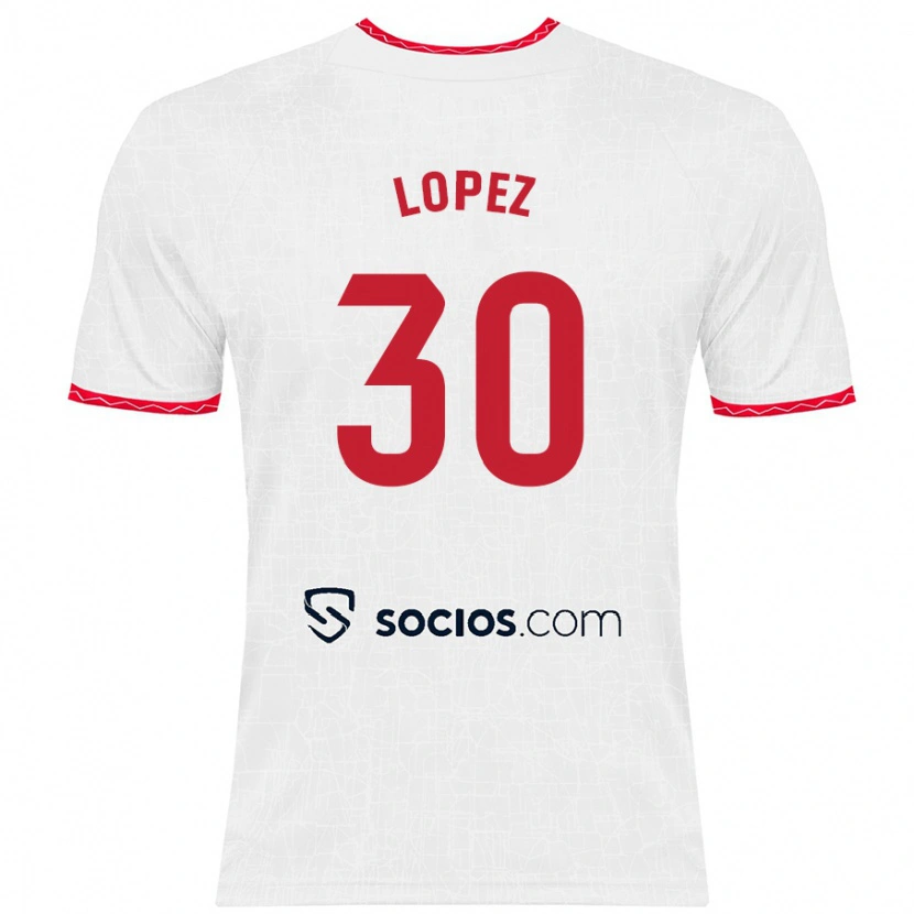 Danxen Mænd Alba López #30 Hvid Rød Hjemmebane Spillertrøjer 2024/25 Trøje T-Shirt