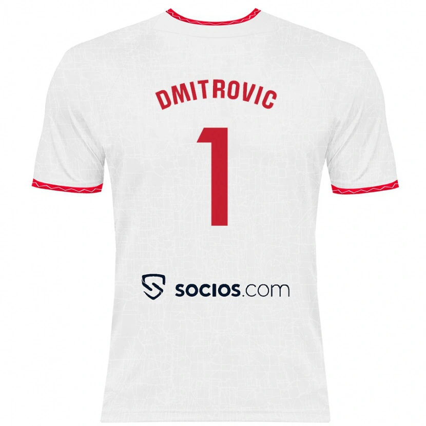 Danxen Mænd Marko Dmitrović #1 Hvid Rød Hjemmebane Spillertrøjer 2024/25 Trøje T-Shirt