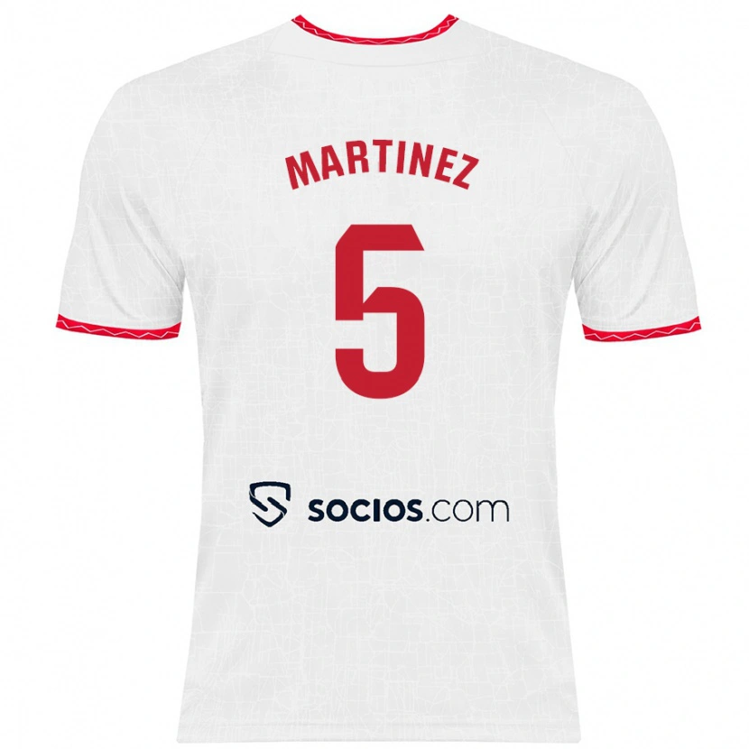 Danxen Mænd Sergio Martínez #5 Hvid Rød Hjemmebane Spillertrøjer 2024/25 Trøje T-Shirt