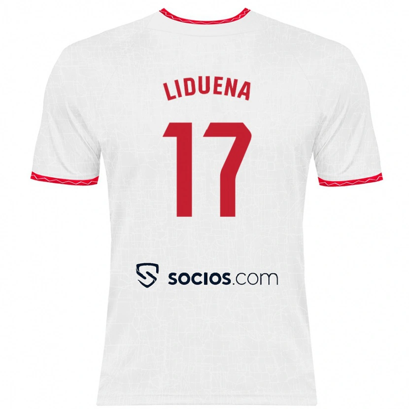 Danxen Mænd Daniel Lidueña #17 Hvid Rød Hjemmebane Spillertrøjer 2024/25 Trøje T-Shirt