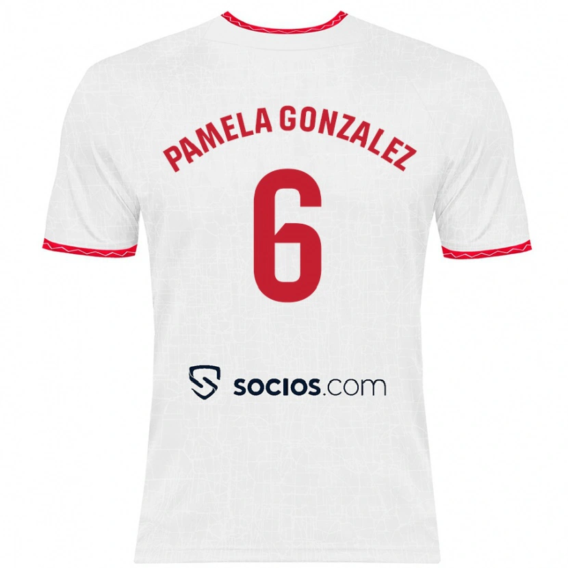 Danxen Mænd Cinthia Pamela González Medina #6 Hvid Rød Hjemmebane Spillertrøjer 2024/25 Trøje T-Shirt