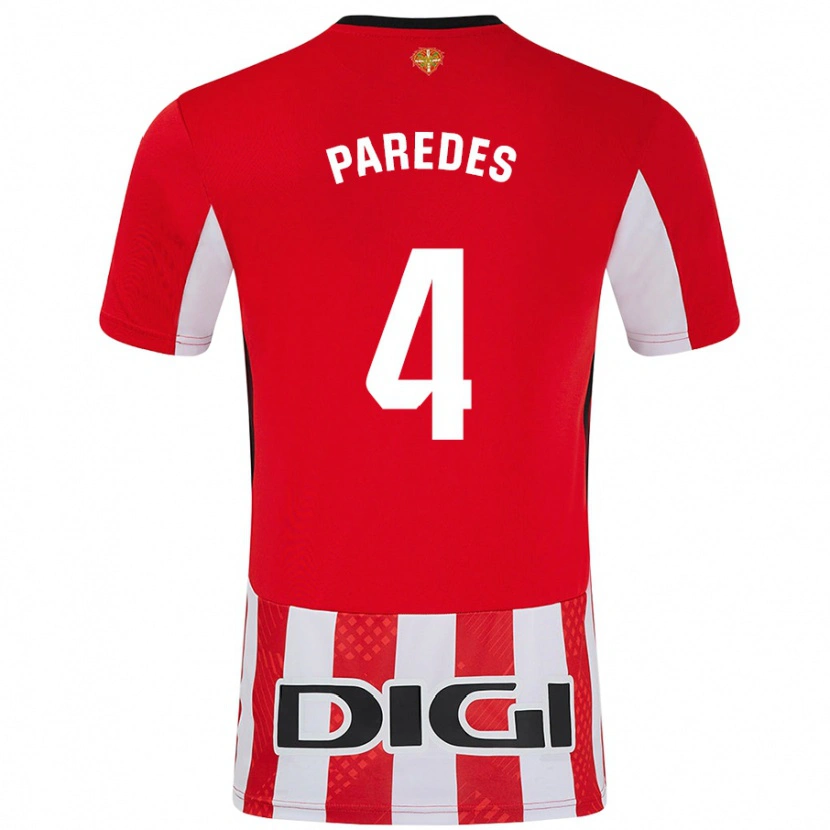 Danxen Mænd Aitor Paredes #4 Rød Hvid Hjemmebane Spillertrøjer 2024/25 Trøje T-Shirt