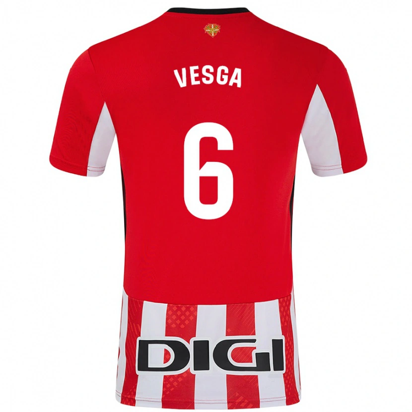 Danxen Mænd Mikel Vesga #6 Rød Hvid Hjemmebane Spillertrøjer 2024/25 Trøje T-Shirt