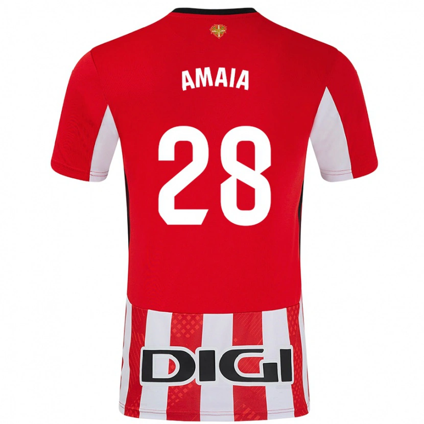 Danxen Mænd Amaia Martinez De La Peña #28 Rød Hvid Hjemmebane Spillertrøjer 2024/25 Trøje T-Shirt