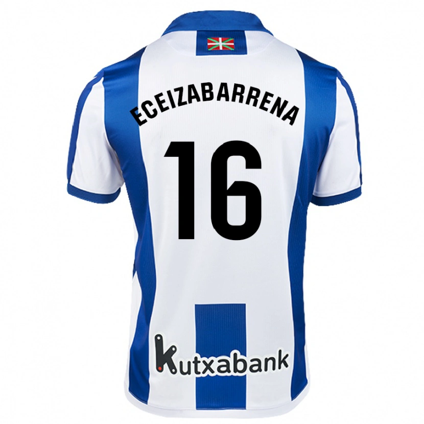 Danxen Mænd Jon Eceizabarrena #16 Hvid Blå Hjemmebane Spillertrøjer 2024/25 Trøje T-Shirt