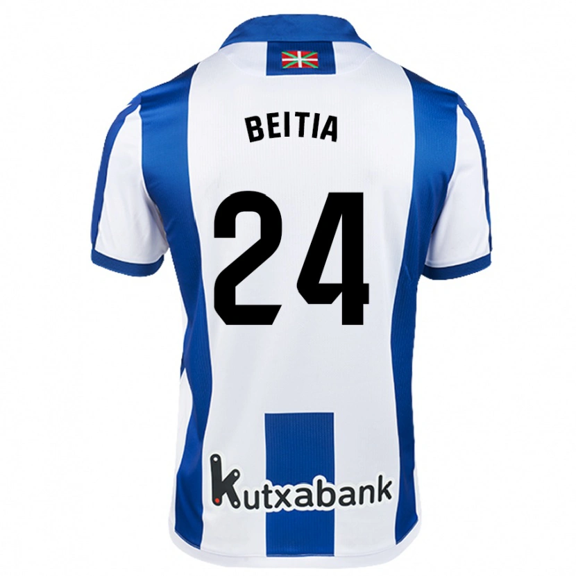 Danxen Mænd Luken Beitia #24 Hvid Blå Hjemmebane Spillertrøjer 2024/25 Trøje T-Shirt