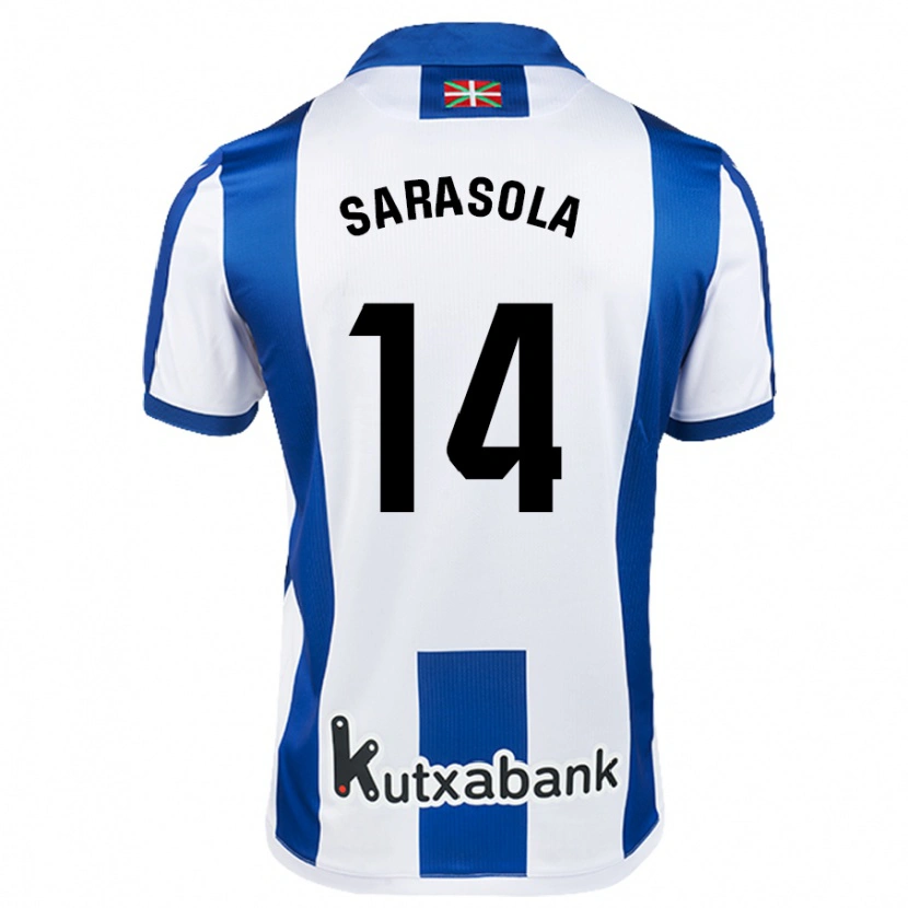 Danxen Mænd Izarne Sarasola #14 Hvid Blå Hjemmebane Spillertrøjer 2024/25 Trøje T-Shirt
