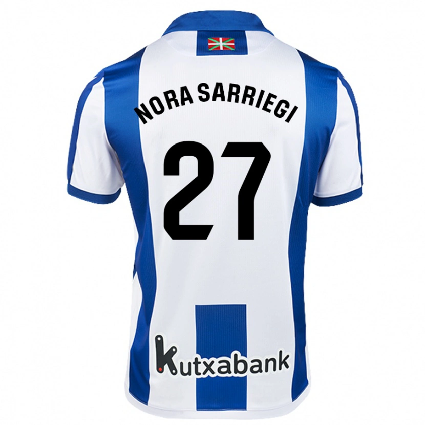 Danxen Mænd Nora Sarriegi Galdos #27 Hvid Blå Hjemmebane Spillertrøjer 2024/25 Trøje T-Shirt
