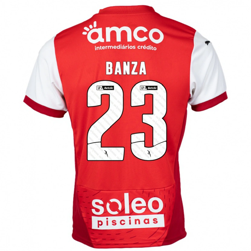 Danxen Mænd Simon Banza #23 Rød Hvid Hjemmebane Spillertrøjer 2024/25 Trøje T-Shirt