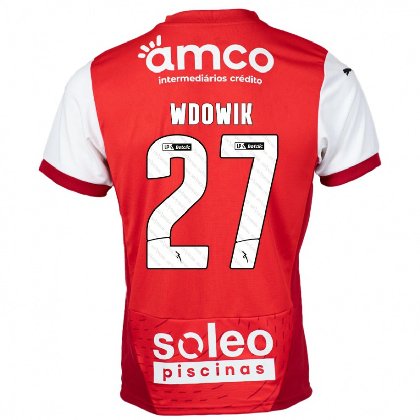 Danxen Mænd Bartlomiej Wdowik #27 Rød Hvid Hjemmebane Spillertrøjer 2024/25 Trøje T-Shirt
