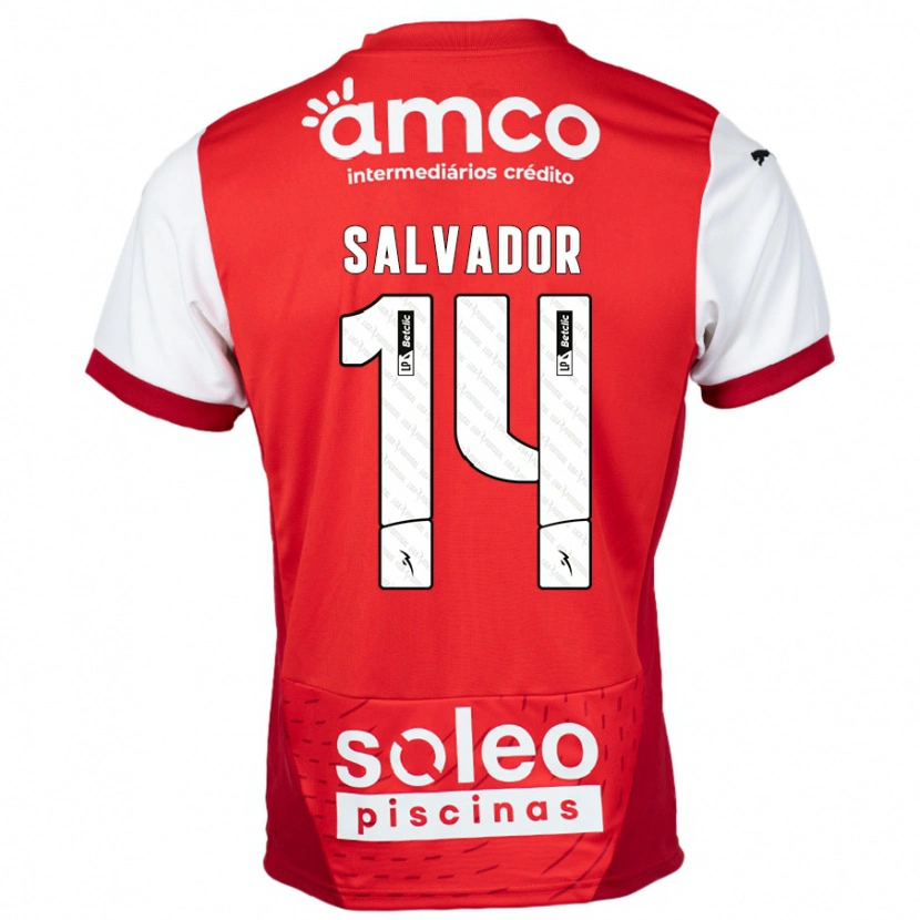 Danxen Mænd João Salvador #14 Rød Hvid Hjemmebane Spillertrøjer 2024/25 Trøje T-Shirt