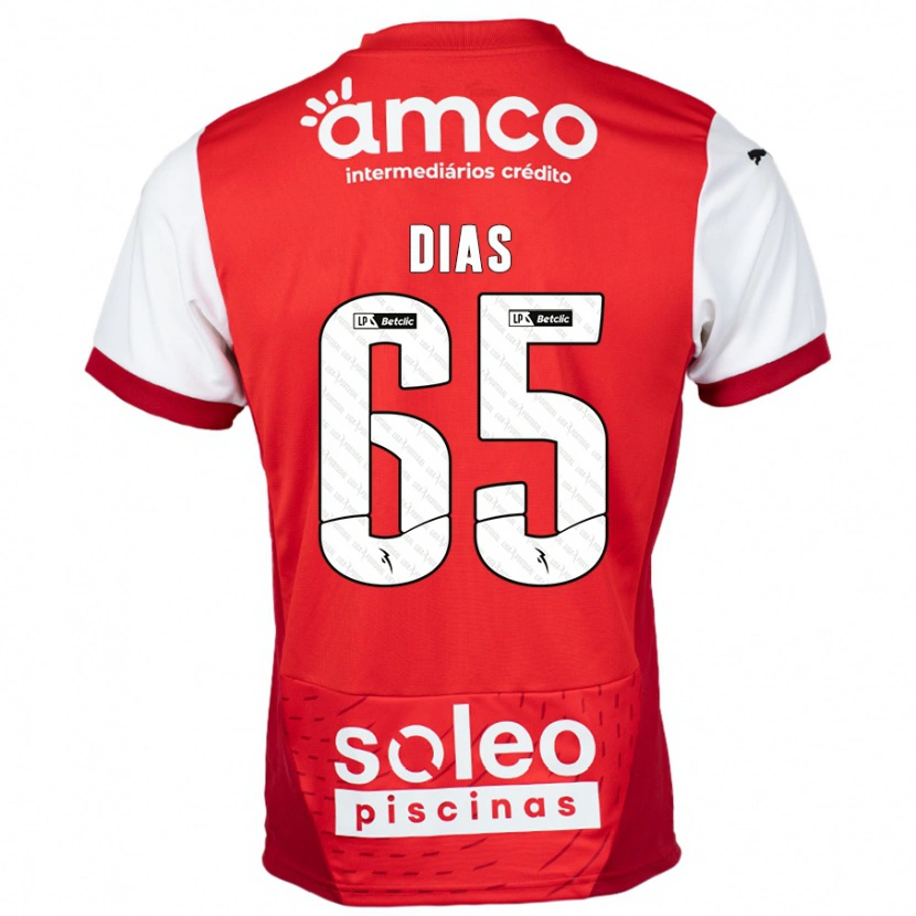 Danxen Mænd Leandro Dias #65 Rød Hvid Hjemmebane Spillertrøjer 2024/25 Trøje T-Shirt