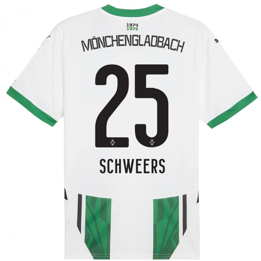 Danxen Mænd Lion Schweers #25 Hvid Grøn Hjemmebane Spillertrøjer 2024/25 Trøje T-Shirt