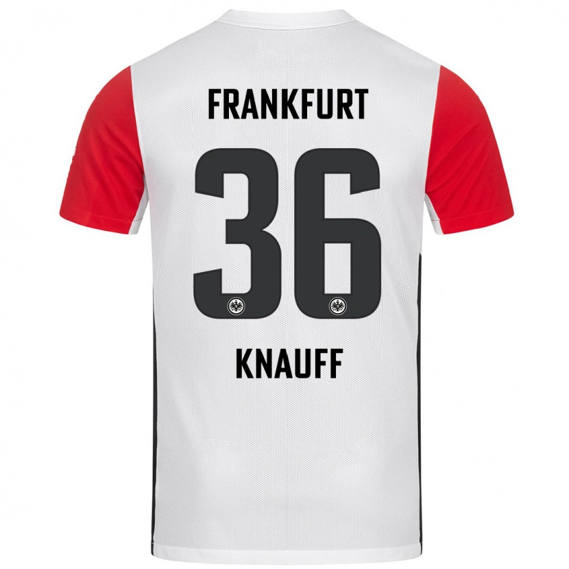 Danxen Mænd Ansgar Knauff #36 Hvid Rød Hjemmebane Spillertrøjer 2024/25 Trøje T-Shirt
