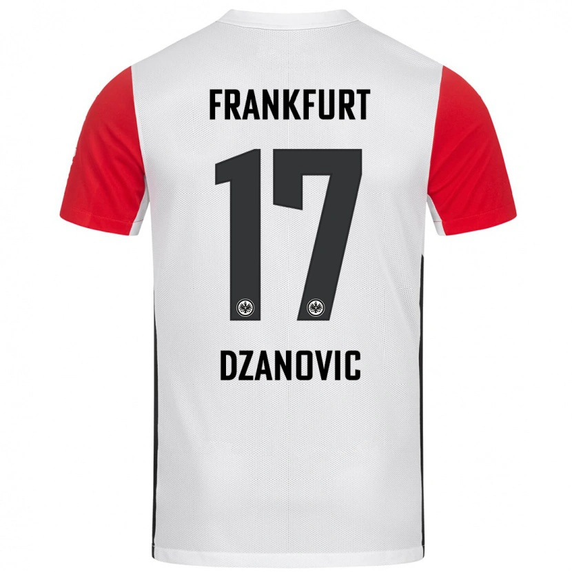 Danxen Mænd Benjamin Dzanovic #17 Hvid Rød Hjemmebane Spillertrøjer 2024/25 Trøje T-Shirt