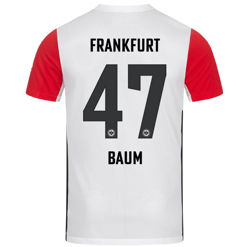 Danxen Mænd Elias Baum #47 Hvid Rød Hjemmebane Spillertrøjer 2024/25 Trøje T-Shirt
