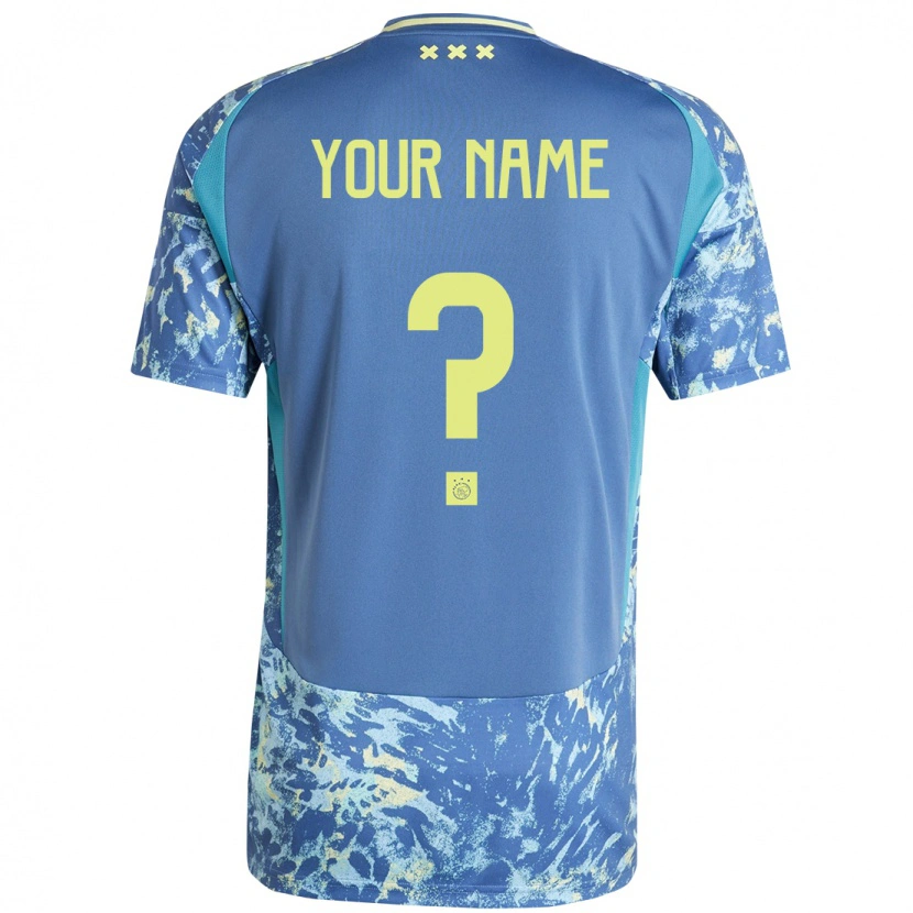 Danxen Mænd Dit Navn #0 Grå Blå Gul Udebane Spillertrøjer 2024/25 Trøje T-Shirt