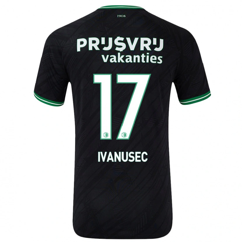 Danxen Mænd Luka Ivanusec #17 Sort Grøn Udebane Spillertrøjer 2024/25 Trøje T-Shirt