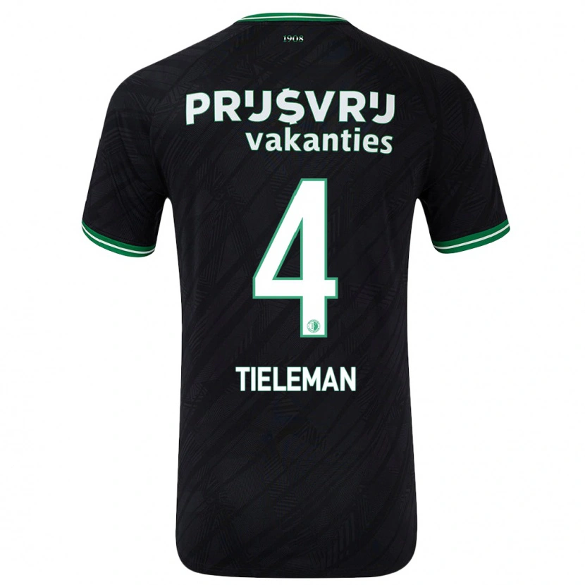 Danxen Mænd Jerry Tieleman #4 Sort Grøn Udebane Spillertrøjer 2024/25 Trøje T-Shirt