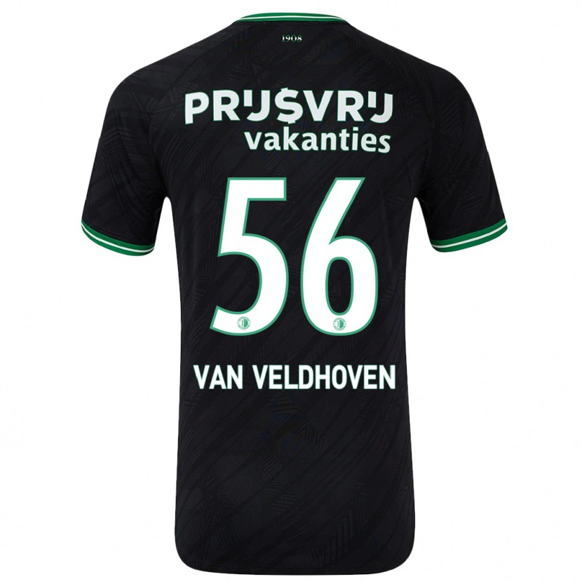 Danxen Mænd Kars Van Veldhoven #56 Sort Grøn Udebane Spillertrøjer 2024/25 Trøje T-Shirt