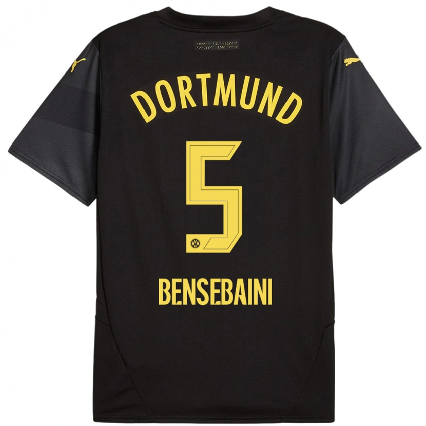 Danxen Mænd Ramy Bensebaini #5 Sort Gul Udebane Spillertrøjer 2024/25 Trøje T-Shirt