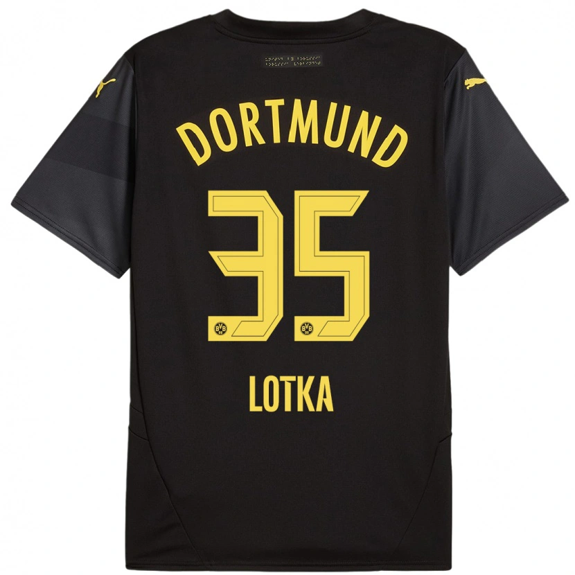 Danxen Mænd Marcel Lotka #35 Sort Gul Udebane Spillertrøjer 2024/25 Trøje T-Shirt