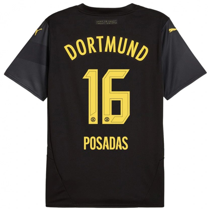 Danxen Mænd Leonardo Posadas #16 Sort Gul Udebane Spillertrøjer 2024/25 Trøje T-Shirt