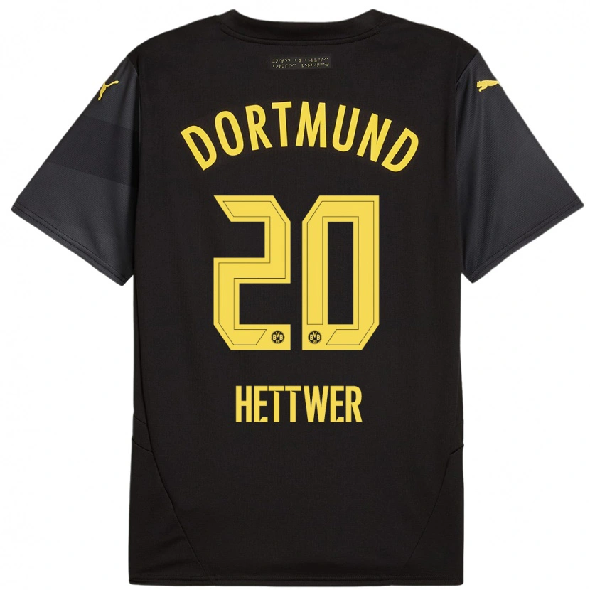 Danxen Mænd Julian Hettwer #20 Sort Gul Udebane Spillertrøjer 2024/25 Trøje T-Shirt