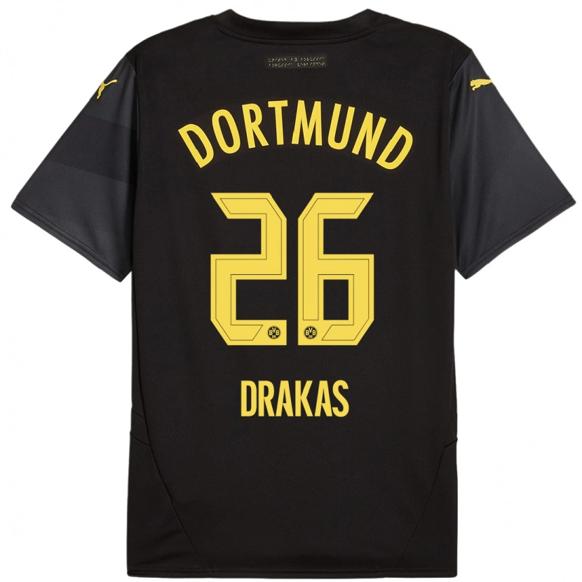 Danxen Mænd Babis Drakas #26 Sort Gul Udebane Spillertrøjer 2024/25 Trøje T-Shirt