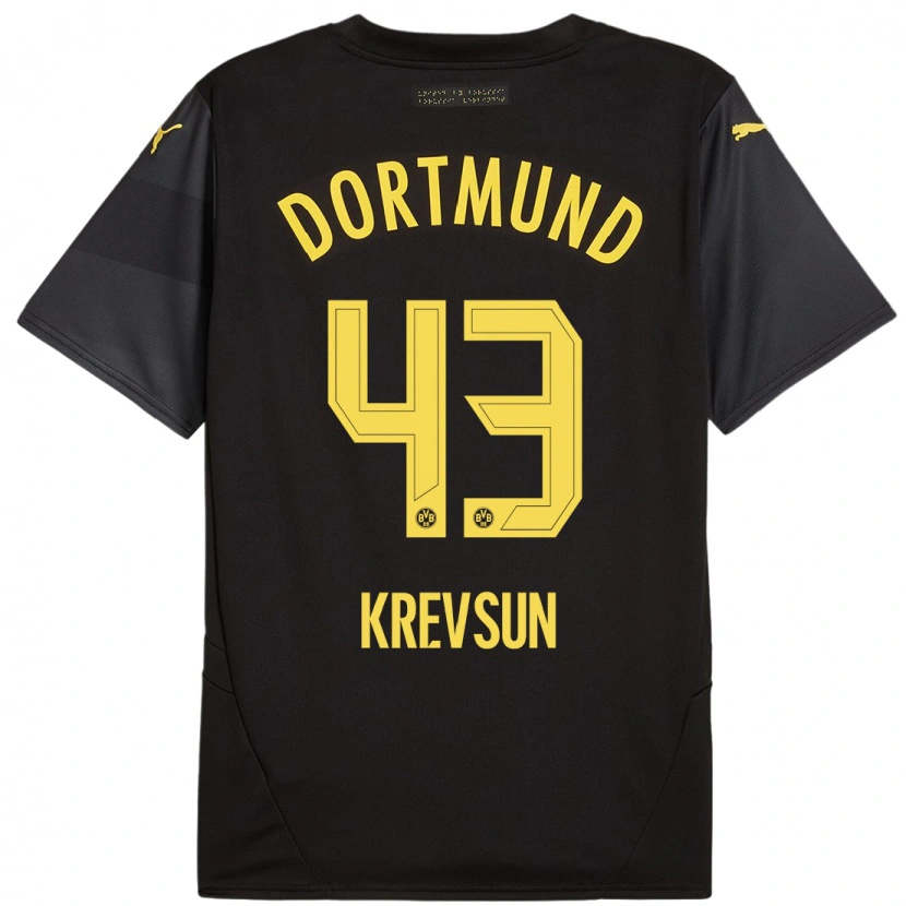 Danxen Mænd Danylo Krevsun #43 Sort Gul Udebane Spillertrøjer 2024/25 Trøje T-Shirt