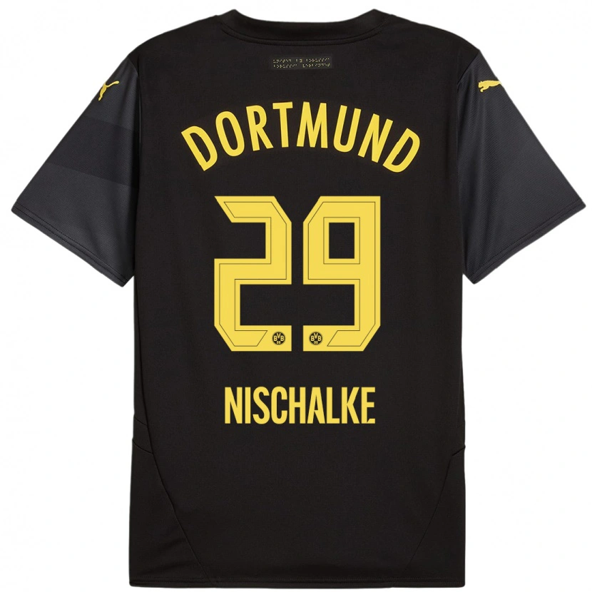 Danxen Mænd Jermain Nischalke #29 Sort Gul Udebane Spillertrøjer 2024/25 Trøje T-Shirt