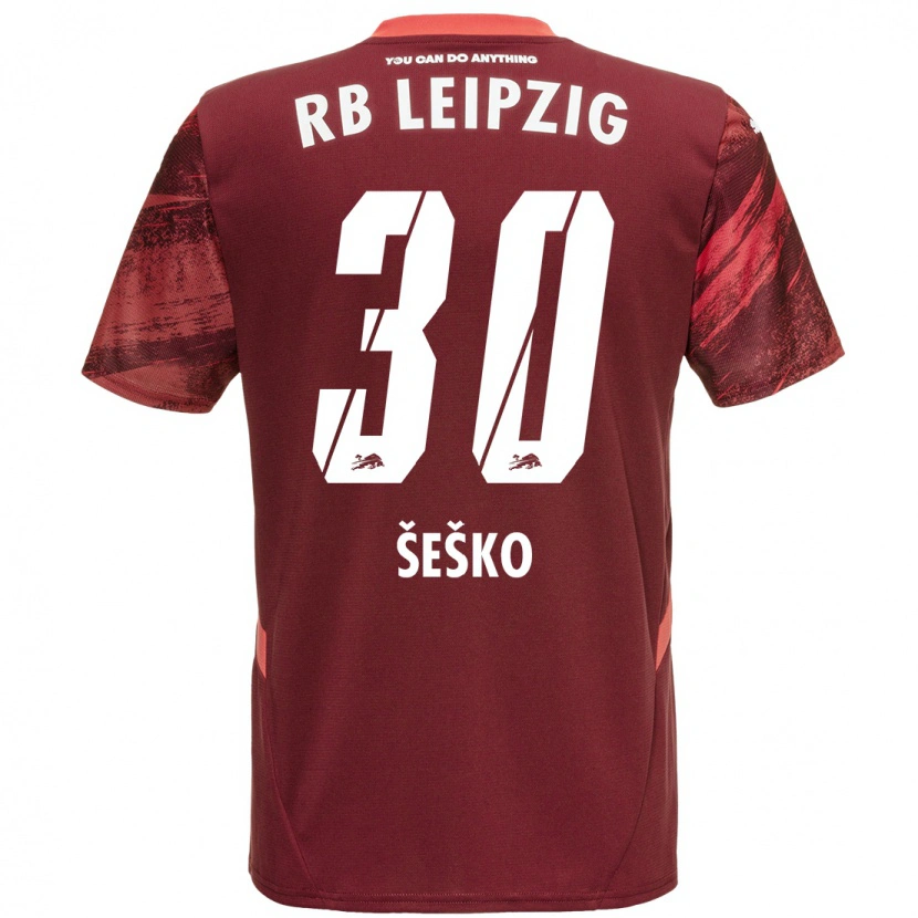 Danxen Mænd Benjamin Sesko #30 Bourgogne Udebane Spillertrøjer 2024/25 Trøje T-Shirt