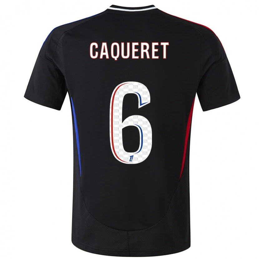 Danxen Mænd Maxence Caqueret #6 Sort Udebane Spillertrøjer 2024/25 Trøje T-Shirt