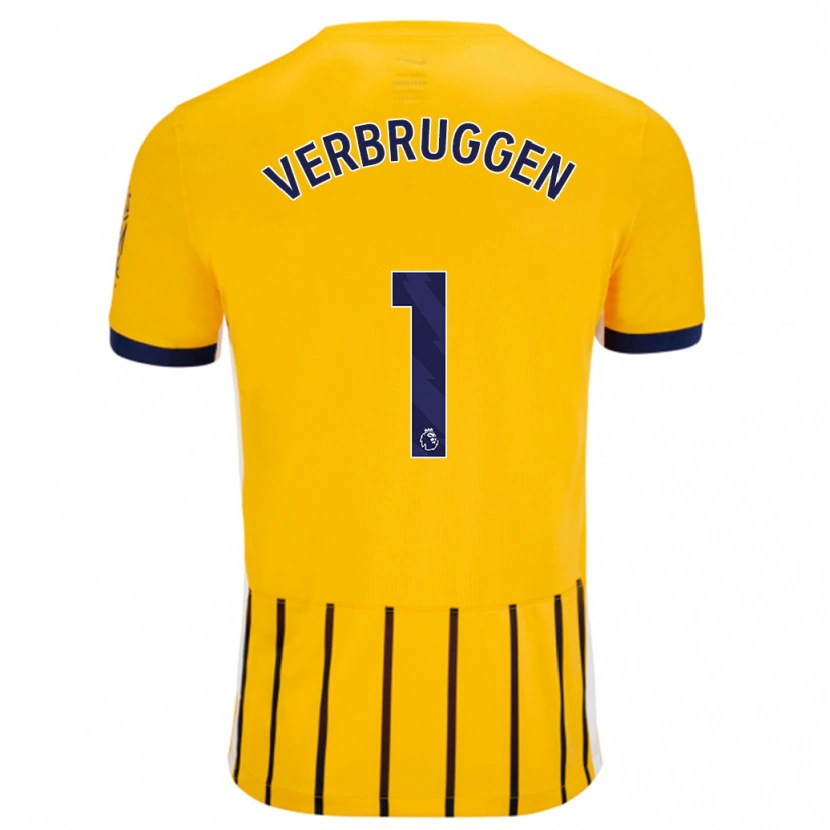 Danxen Mænd Bart Verbruggen #1 Guldblå ​​Nålestriber Udebane Spillertrøjer 2024/25 Trøje T-Shirt