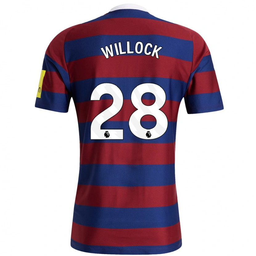 Danxen Mænd Joe Willock #28 Bordeaux Marineblå Udebane Spillertrøjer 2024/25 Trøje T-Shirt