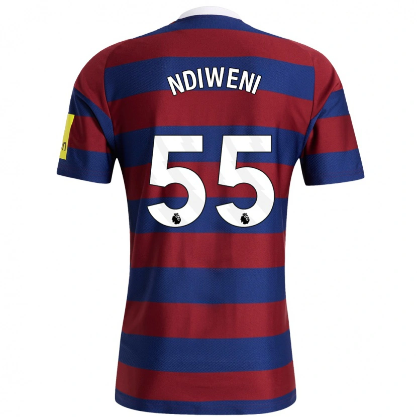 Danxen Mænd Michael Ndiweni #55 Bordeaux Marineblå Udebane Spillertrøjer 2024/25 Trøje T-Shirt