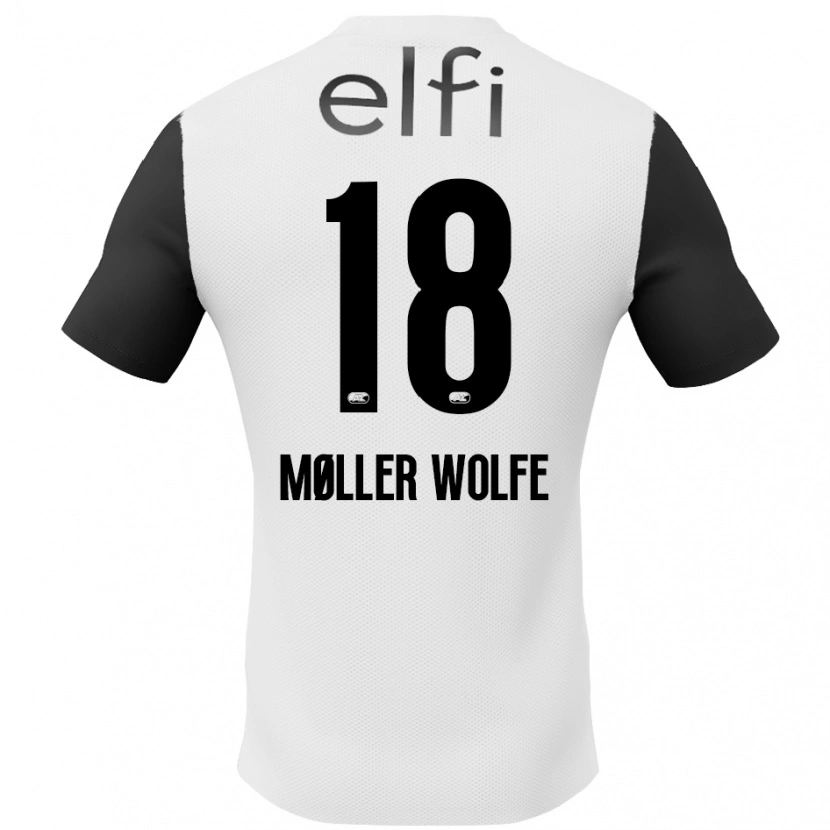 Danxen Mænd David Møller Wolfe #18 Hvid Sort Udebane Spillertrøjer 2024/25 Trøje T-Shirt