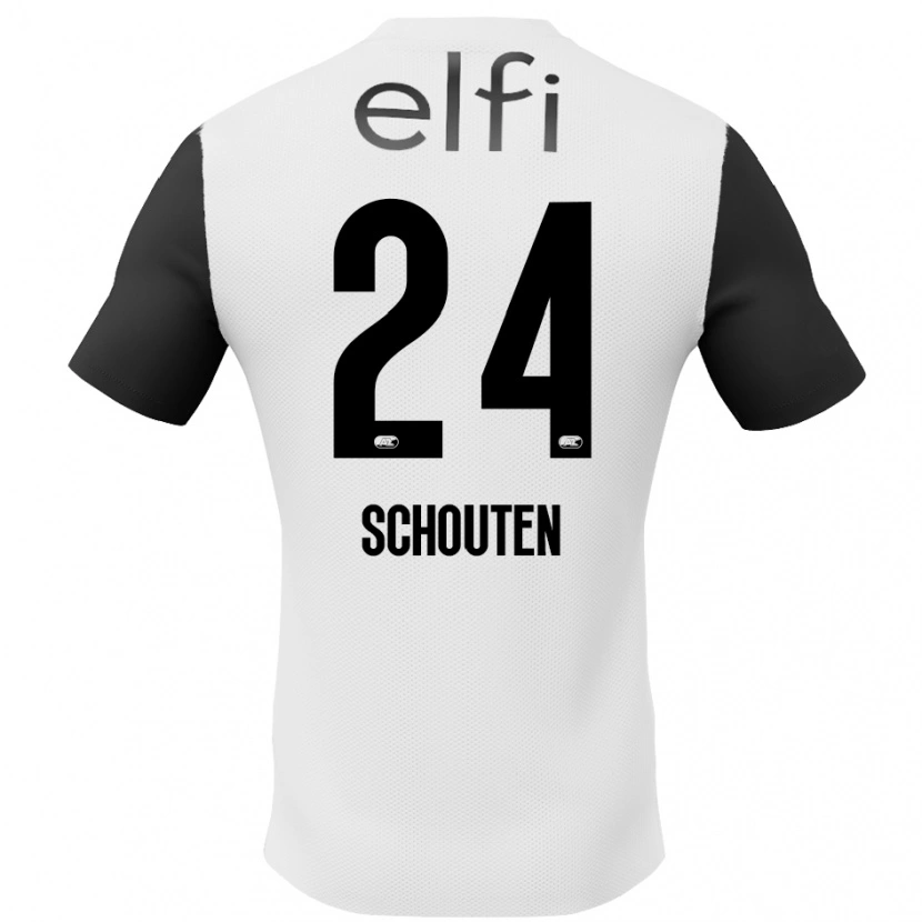 Danxen Mænd Lewis Schouten #24 Hvid Sort Udebane Spillertrøjer 2024/25 Trøje T-Shirt