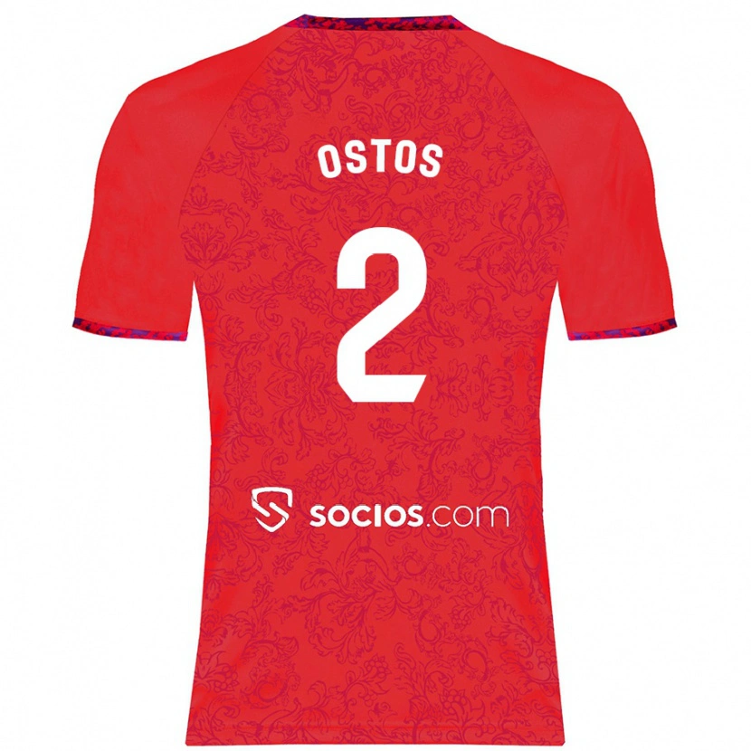 Danxen Mænd Fran Ostos #2 Rød Udebane Spillertrøjer 2024/25 Trøje T-Shirt