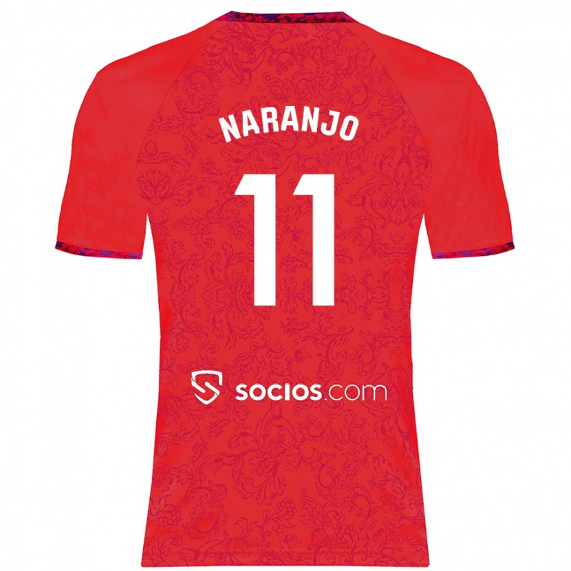 Danxen Mænd Mario Naranjo #11 Rød Udebane Spillertrøjer 2024/25 Trøje T-Shirt