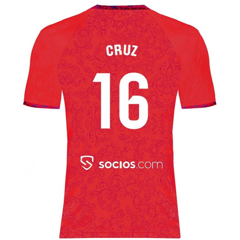Danxen Mænd Jesús Cruz #16 Rød Udebane Spillertrøjer 2024/25 Trøje T-Shirt