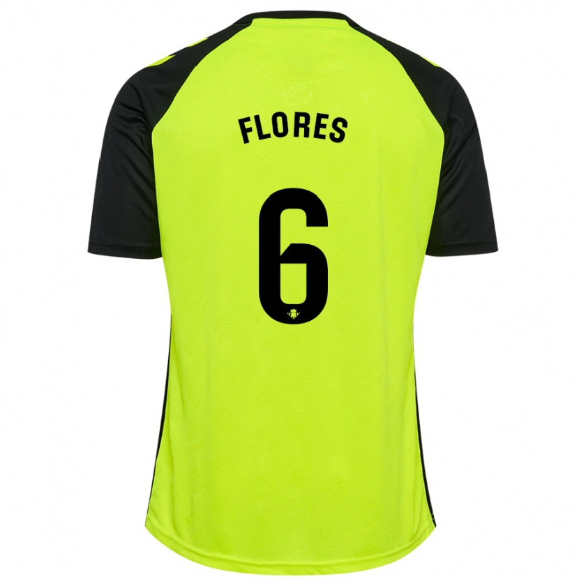 Danxen Mænd Mateo Flores #6 Fluorescerende Gul Sort Udebane Spillertrøjer 2024/25 Trøje T-Shirt