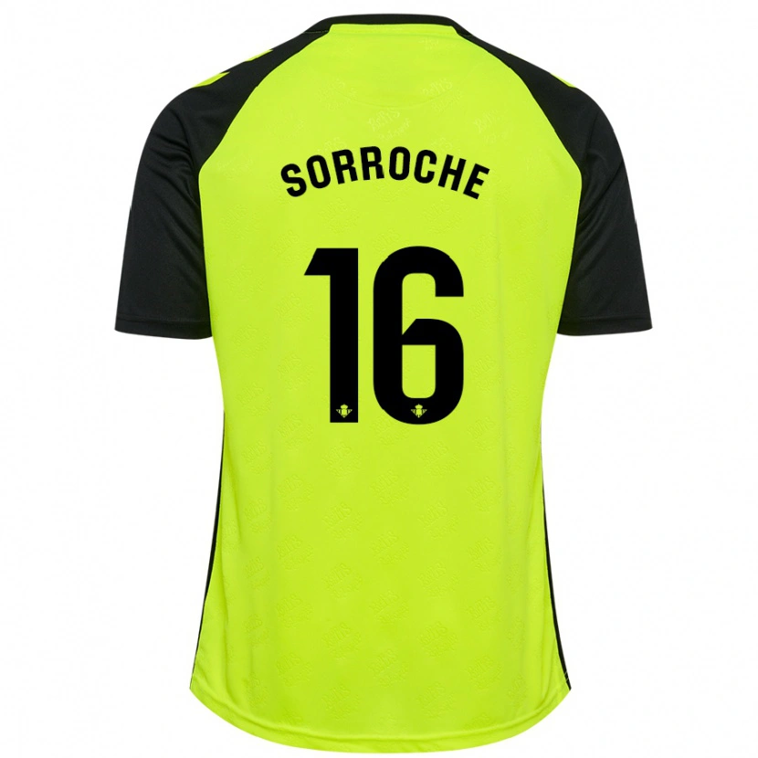 Danxen Mænd Ginés Sorroche #16 Fluorescerende Gul Sort Udebane Spillertrøjer 2024/25 Trøje T-Shirt