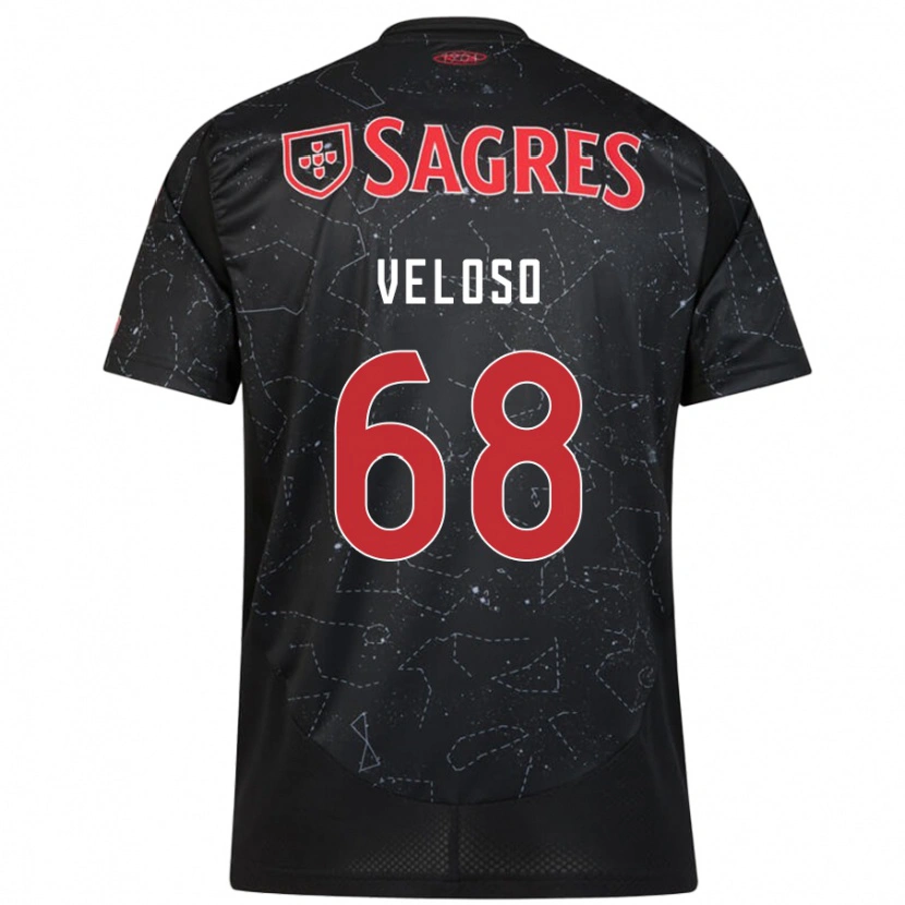 Danxen Mænd João Veloso #68 Sort Rød Udebane Spillertrøjer 2024/25 Trøje T-Shirt