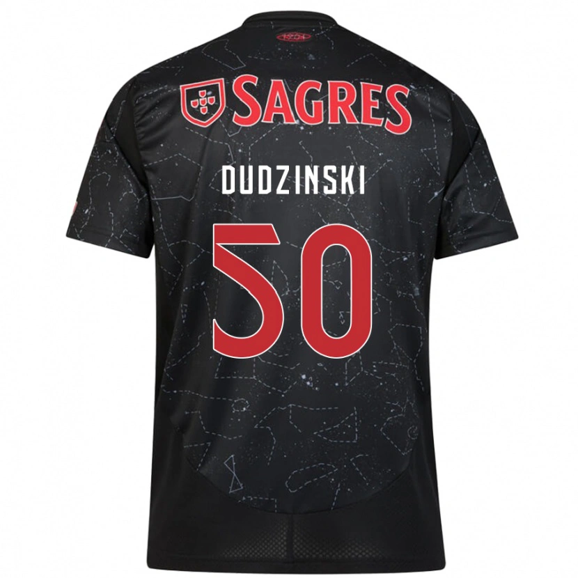 Danxen Mænd Marcel Dudzinski #50 Sort Rød Udebane Spillertrøjer 2024/25 Trøje T-Shirt