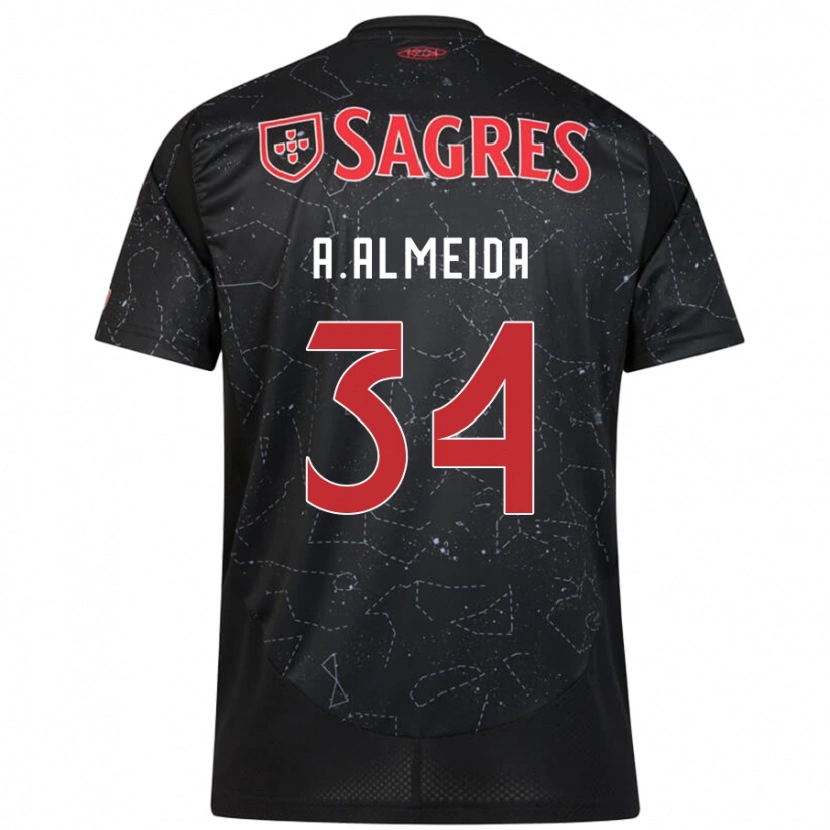 Danxen Mænd Andre Almeida #34 Sort Rød Udebane Spillertrøjer 2024/25 Trøje T-Shirt