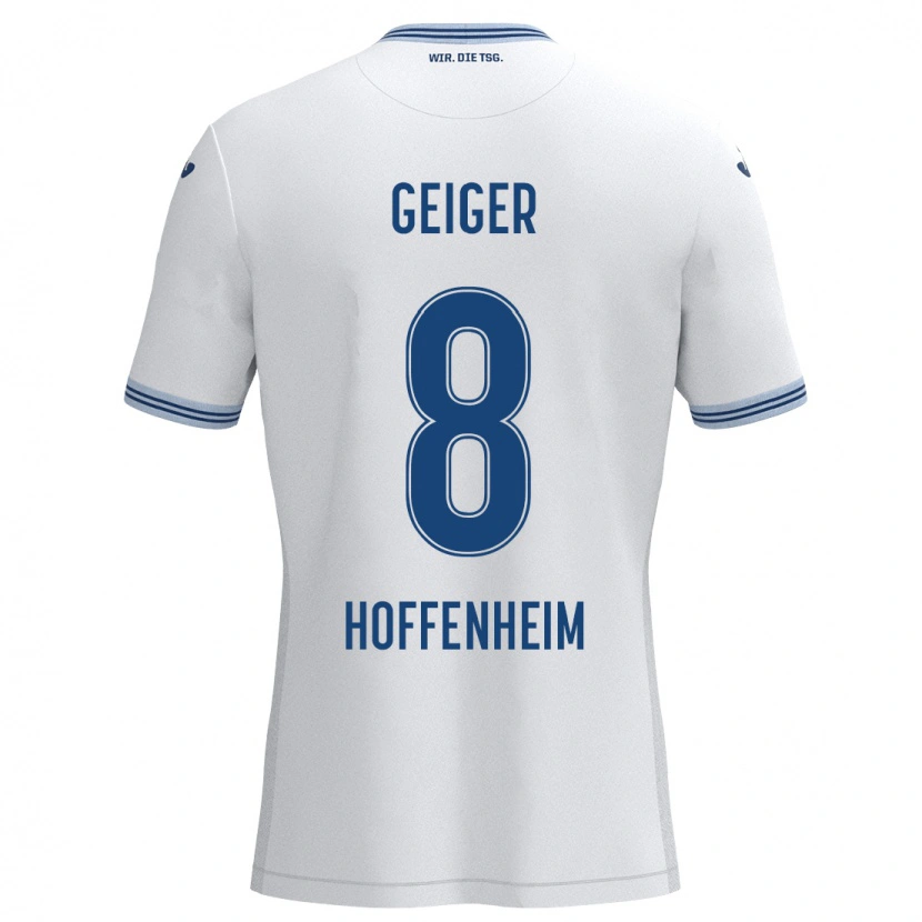 Danxen Mænd Dennis Geiger #8 Hvid Blå Udebane Spillertrøjer 2024/25 Trøje T-Shirt