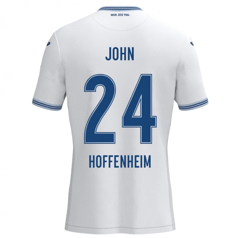 Danxen Mænd Marco John #24 Hvid Blå Udebane Spillertrøjer 2024/25 Trøje T-Shirt